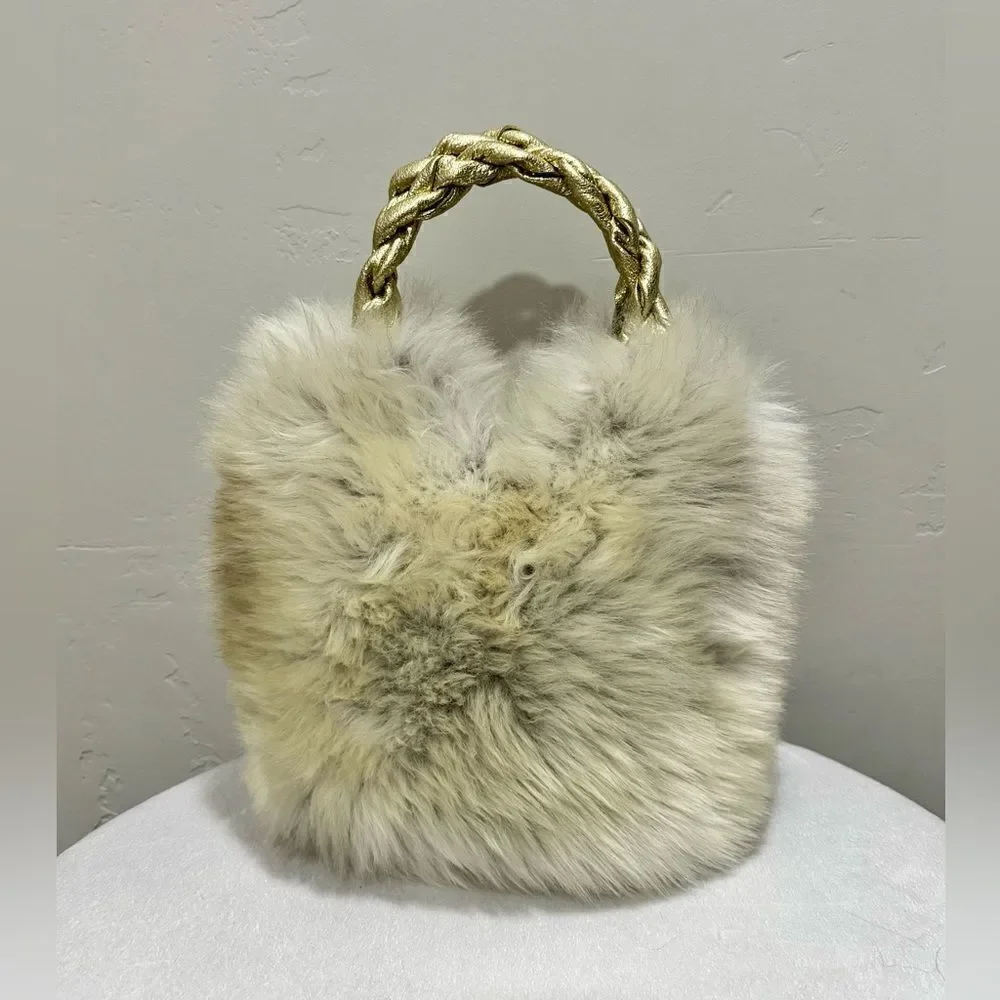 Handmade Genuine Shearling Leather Sheepskin Braided Top Handles Bag/ Crossbody
